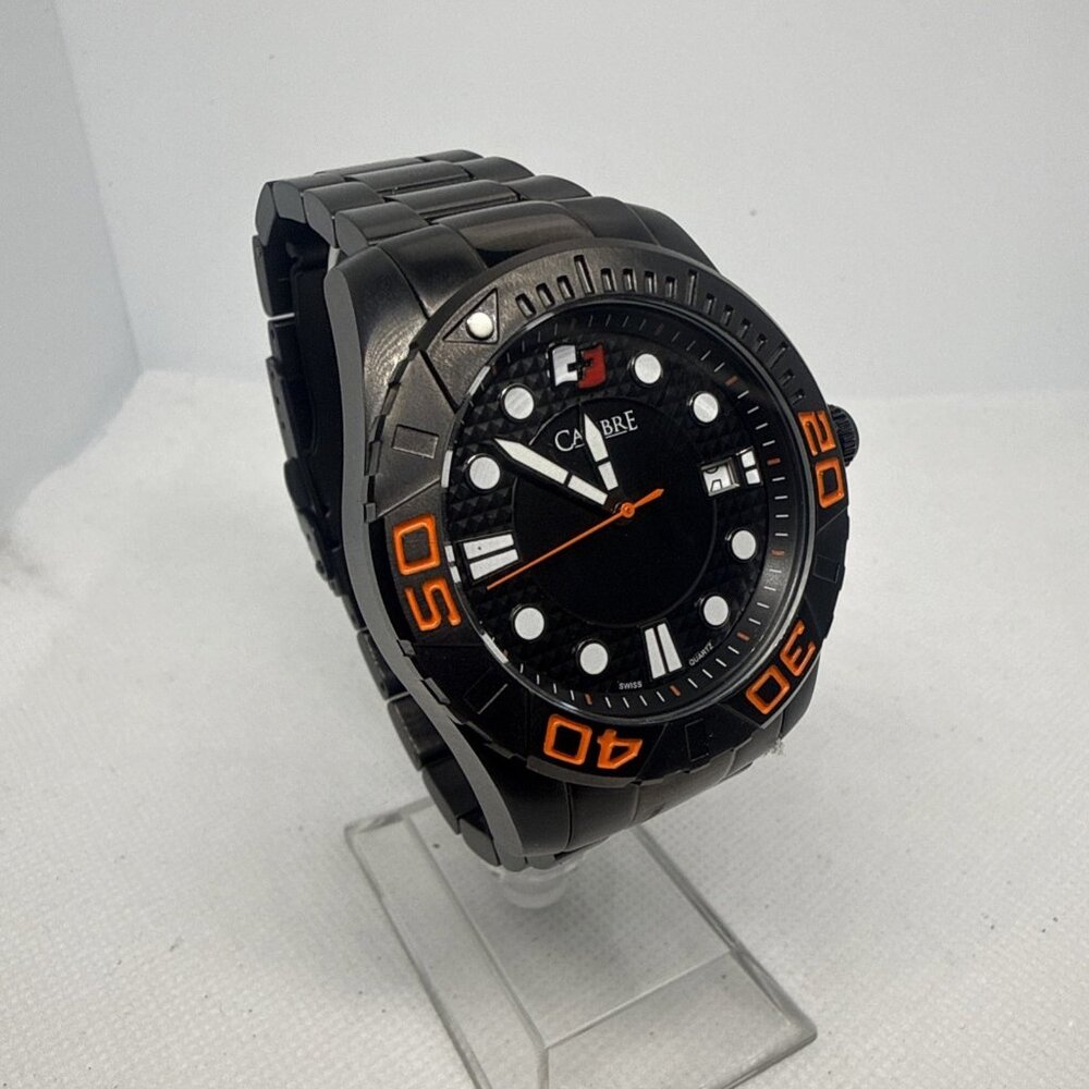 Calibre Akron Men's Black IP Steel Black Dial Quartz Date Dive Watch - Picture 10 of 15